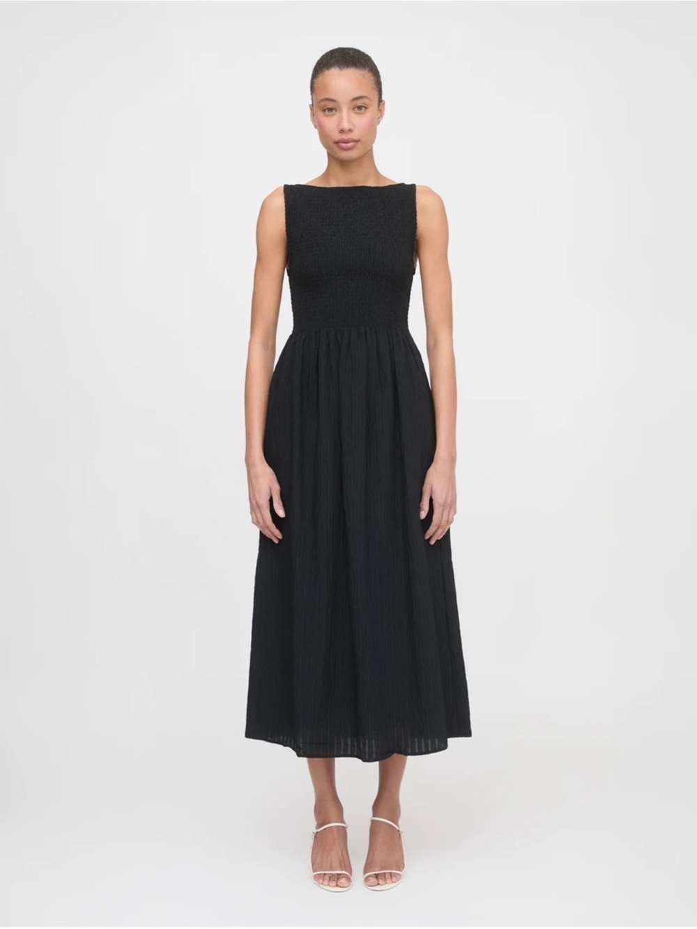 Hill House The Cosima Maxi Nap Dress - Black Tonal Seersucker Size XXS